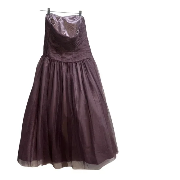 Monique Lhuillier Prom Bridesmaids Strapless Chiffon Gown Plum Purple SZ 10 EUC - Picture 2 of 10